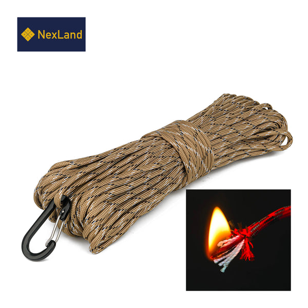 SP1 100FT Fire Paracord Combines Tinder with Small Carabiner Clip