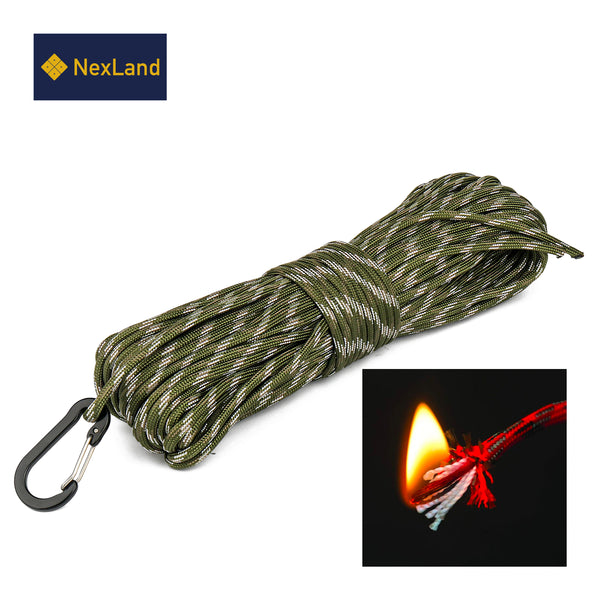 SP1 100FT Fire Paracord Combines Tinder with Small Carabiner Clip